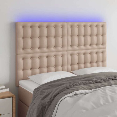  LED posteljno vzglavje kapučino 144x5x118/128 cm umetno usnje, (20954524) Cene