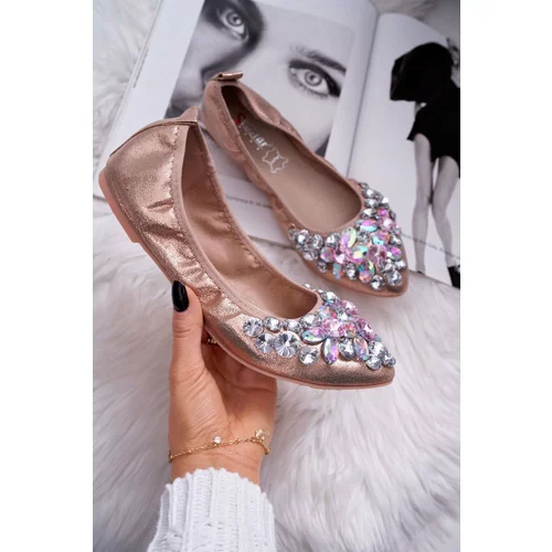 Kesi Leather Ballerinas with Stones Pink Gold Crystal