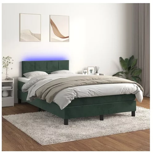  Box spring postelja z vzmetnico LED tem. zelena 120x200cm žamet