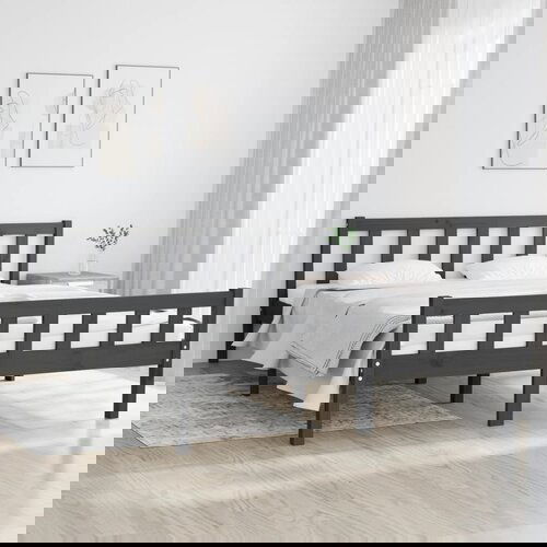 The Living Store Posteljni okvir siv iz trdnega lesa 150x200 cm - Posteljni Okvir, (21526170) Slike