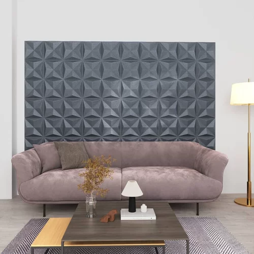 vidaXL 3D stenski paneli 12 kosov 50x50 cm origami sivi 3 m²