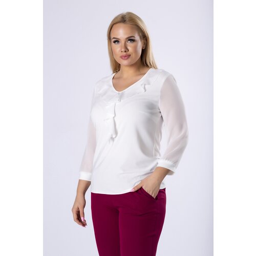 Ptakmoda fitted blouse with ruffles on the bust and tulle sleeves Slike