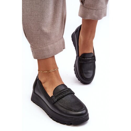 LEMAR Leather Platform Half Boots with Ornament Black Lehira Slike