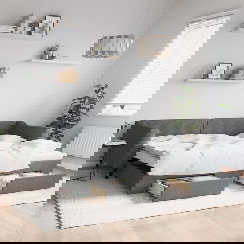 VidaXL Izvlečna dnevna postelja s predali temno siva 100x200 cm blago Slike
