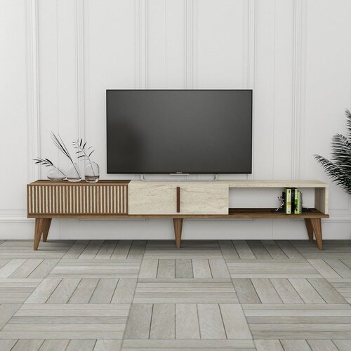 Hanah home milan - walnut, travertine walnuttravertine tv stand Slike