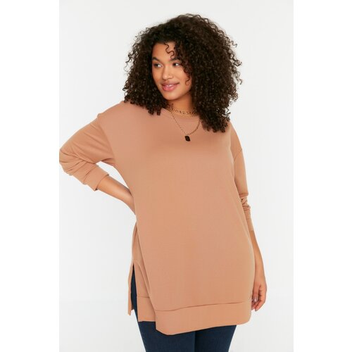 Trendyol Curve Camel Slit Detailed Knitted Sweatshirt Slike