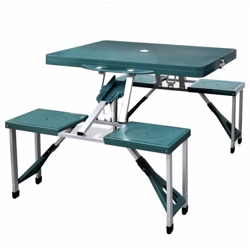 vidaXL Lahek zelen set za kampiranje zložljiva miza s 4 stolčki