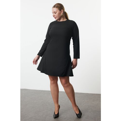 Trendyol Curve Black Basic Long Sleeve Hidden Zipper Mini Woven Plus Size Dress Slike