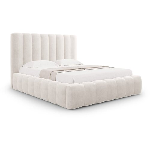 Micadoni Home Krem tapecirani bračni krevet s prostorom za odlaganje s podnicom 200x200 cm Kelp – Cene