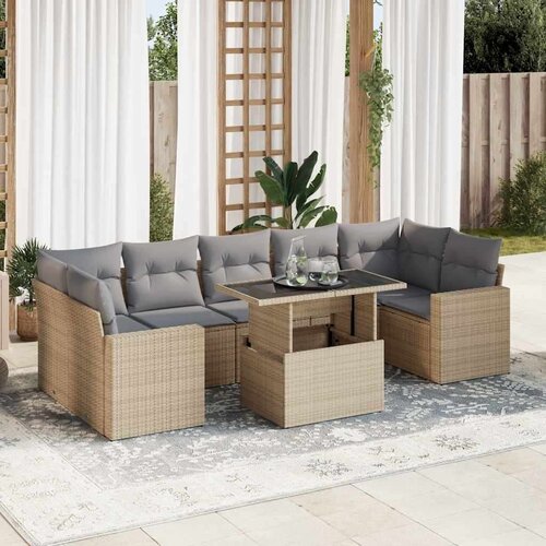 VidaXL 8-dijelni set vrtnih sofa od poliratana s jastucima bež Slike
