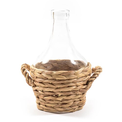 Mhome Okrasna steklenica v ko&scaron;ari h23cm / steklo, les, (21318309) Cene