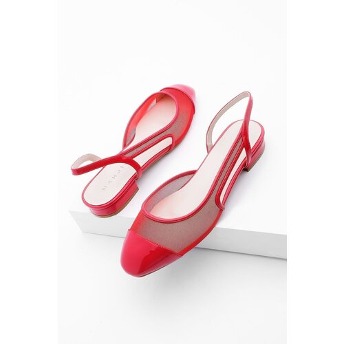 Marjin Women&amp;#039;s Mesh Detail Open Back Scarf Ballet Flats Letsan Red Slike