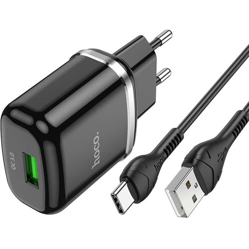 Hoco. Zidni punjač Special (N3) - USB-A 18W 3A s kabelom USB-A na USB Type-C 1m - crni Slike
