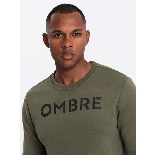 Ombre Classic men's sweatshirt with inscription - dark olive Cene