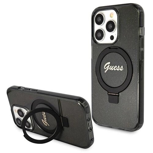 Guess RING STAND SCRIP GLITTER CASE ZA MAGSAFE ZA IPHONE 13 PRO MAX ČRN, (21833414) Cene