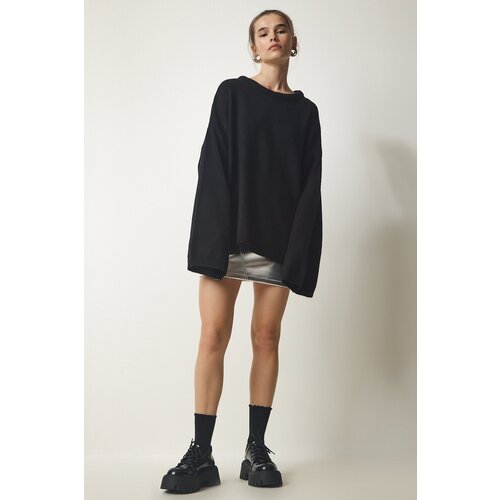  Women's Black Oversize Basic Knitwear Sweater Cene