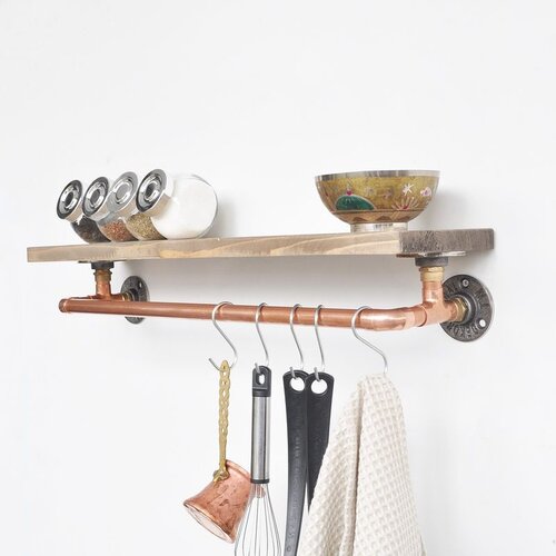 Hanah home Cop001 WalnutRose Gold Pipe Shelf Cene