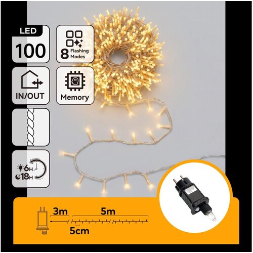 Aigostar LED spoljna božićna girlanda 100x LED / 8 funkcija, 5,3 m, IP44, topla bela Slike
