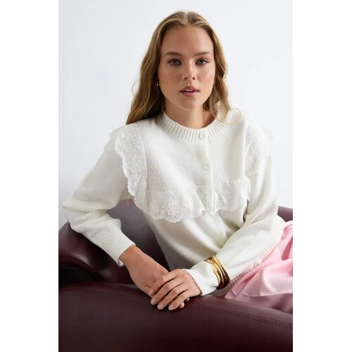 TRENDYOLMILLA Trendyol ženski duks Ecru Soft Textured Lace Detailed Knitwear Cardigan Twoaw27Hi00055 Cene