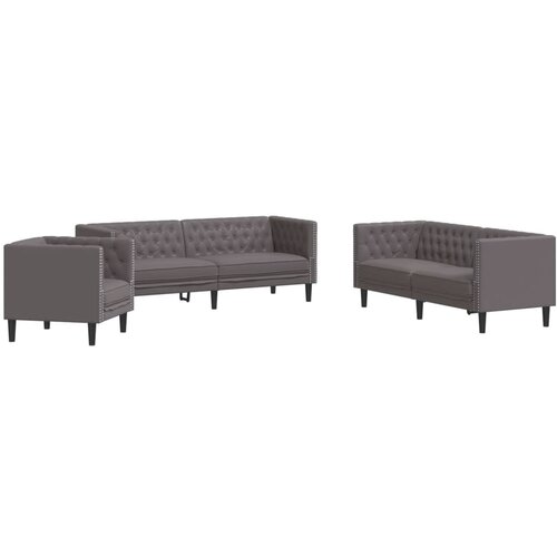 vidaXL Chesterfield garnitura od 3 dijela  siva  umjetna koža - Siva Fotelja + dvosjed + trosjed Cijene