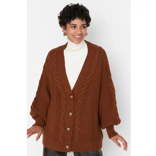 Trendyol Brown Button Detailed Knitwear Cardigan