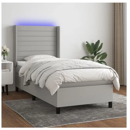  Box spring postelja z vzmetnico LED sv. siva 100x200 cm blago
