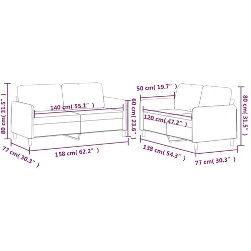  2-dijelni set sofa s jastucima svjetlosivi od tkanine Slike