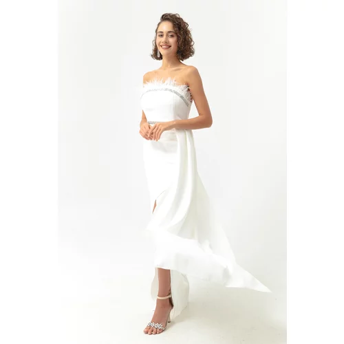 Lafaba Women's White Evening Dress with Gemstone Print