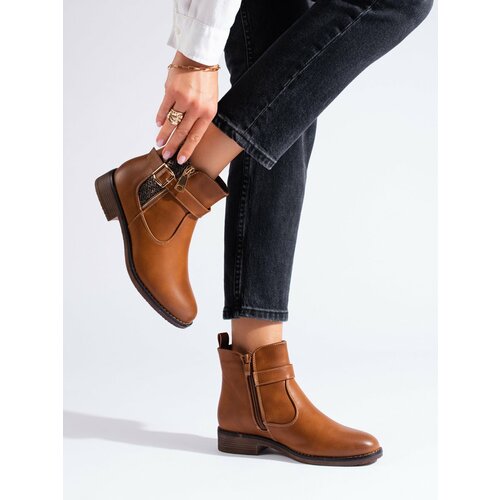 SHELOVET Brown short ankle boots with flat heels Slike