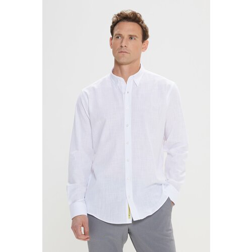 AC&Co / Altınyıldız Classics Men's White Comfort Fit Comfortable Cut Concealed Button Collar 100% Cotton Flamed Shirt Slike