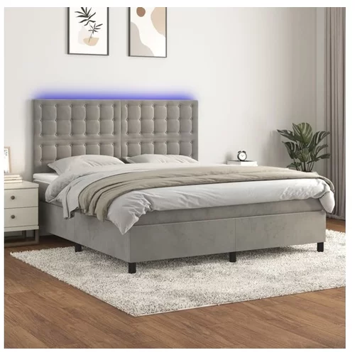 vidaXL Box spring postelja z vzmetnico LED svetlo siva 160x2