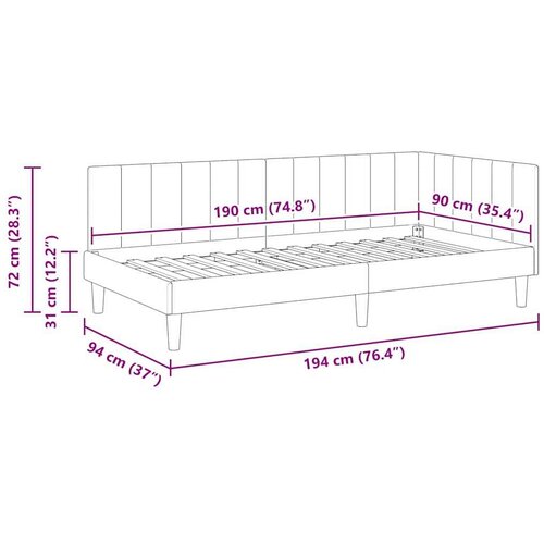 VidaXL Kutni okvir kreveta s uzglavljem Plava 90 x 190 cm Bar&amp;scaron;un Slike