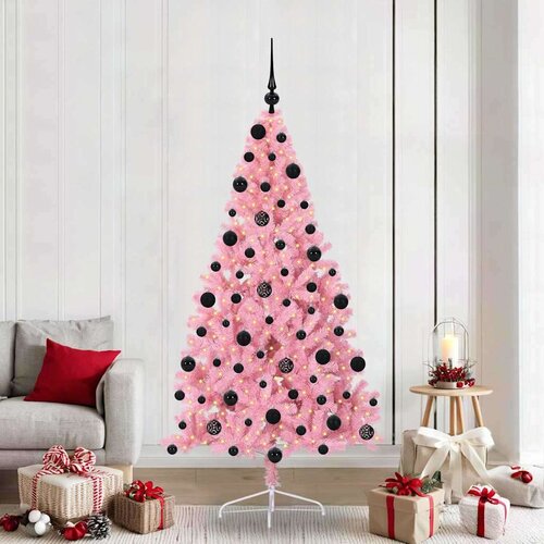 vidaXL Umjetna preddekorirana božićna jelka Roza 210 cm PVC Cene