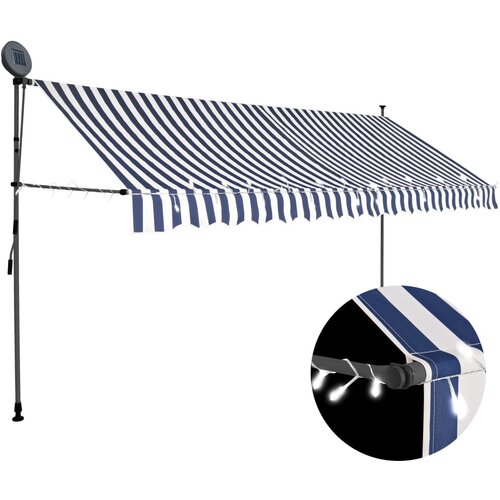 vidaXL tenda na ručno uvlačenje s LED svjetlima 350 cm plavo-bijela Cijene