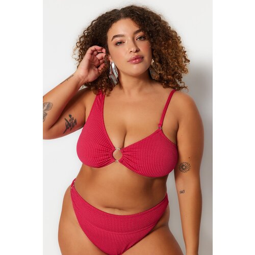Trendyol Curve Plus Size Bikini Top - Pink - Textured Slike