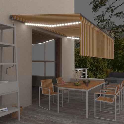 vidaXL ročno zložljiva tenda s senčilom led 5x3 m rumena in bela Cene
