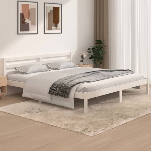 VidaXL posteljni okvir iz trdne borovine 180x200 cm bel 6FT Slike