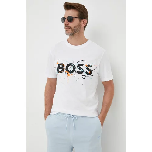 Boss Bombažna kratka majica ORANGE bela barva