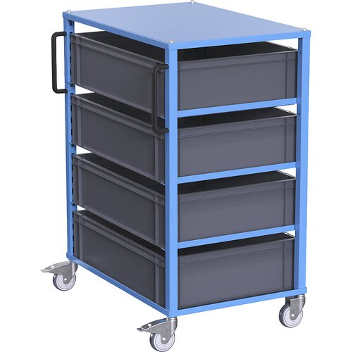 eurokraft pro transportni voziček za evro zaboje customline, za zaboje dxš 600 x 800 mm, modre barve, 4 zaboji, višina 210 mm Cene