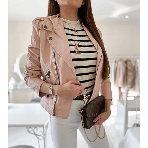 Gemre Pink faux leather biker jacket Tricia Cijene