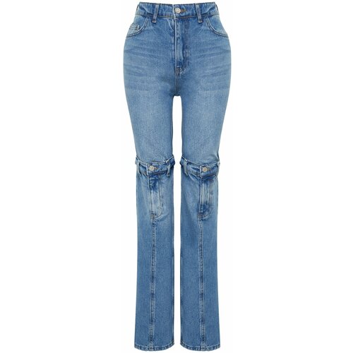 Trendyol Blue Stitch Detail High Waist Wide Leg Jeans Cene