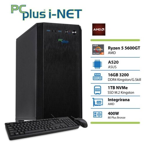 PCPLUS i-net Ryzen 5 5600GT 16GB 1TB SSD tipkovnica mi&scaron;ka namizni računalnik Cene