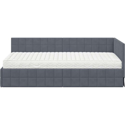  Kutni krevetni okvir s madracem s uzglavljem 2 pcs Siva Bar&amp;scaron;un - Tamno siva 100 x 200 cm Slike