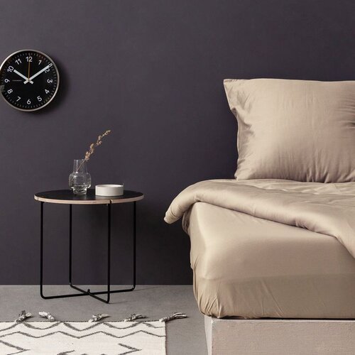  de beige beige satin single xl fitted sheet (de) Slike