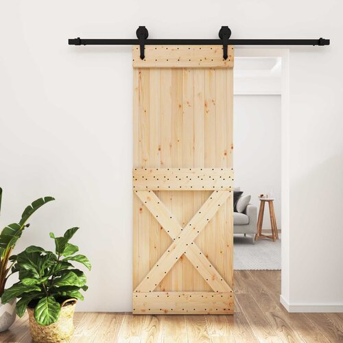  Klizna vrata Prirodna i crna 80 x 210 cm Čvrsta borovina Smeđa 200 x 5.5 x 210 cm Slike