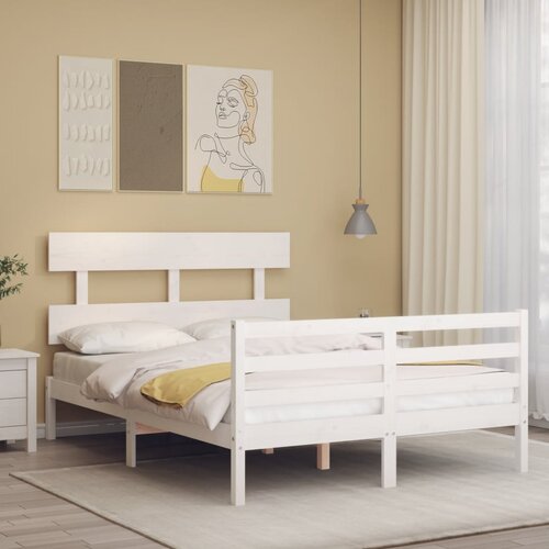 VidaXL Okvir kreveta s uzglavljem bijeli 4FT mali bračni masivno drvo Slike