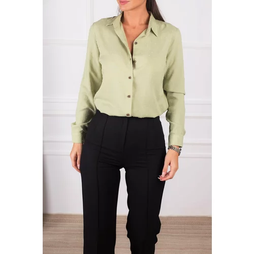 armonika Women's Light Green Patterned Long Sleeve Shirt