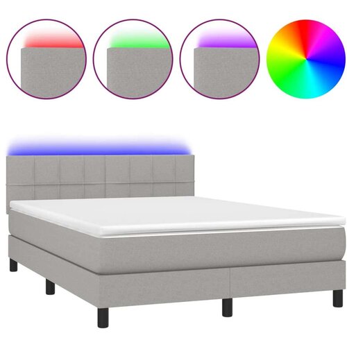  Krevet box spring s madracem LED svjetlosivi 140x200 cm tkanina Slike