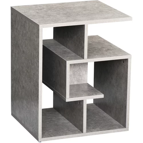 HOMCOM lesena moderna mizica za dnevno sobo s cementnim učinkom in tremi policami 45x40x55cm sive barve, (20745617)