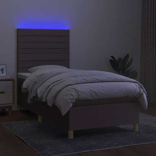  Krevet box spring s madracem LED smeđesivi 90x190 cm tkanina Slike